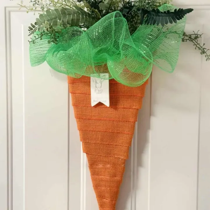 close up of carrot wreath on front door