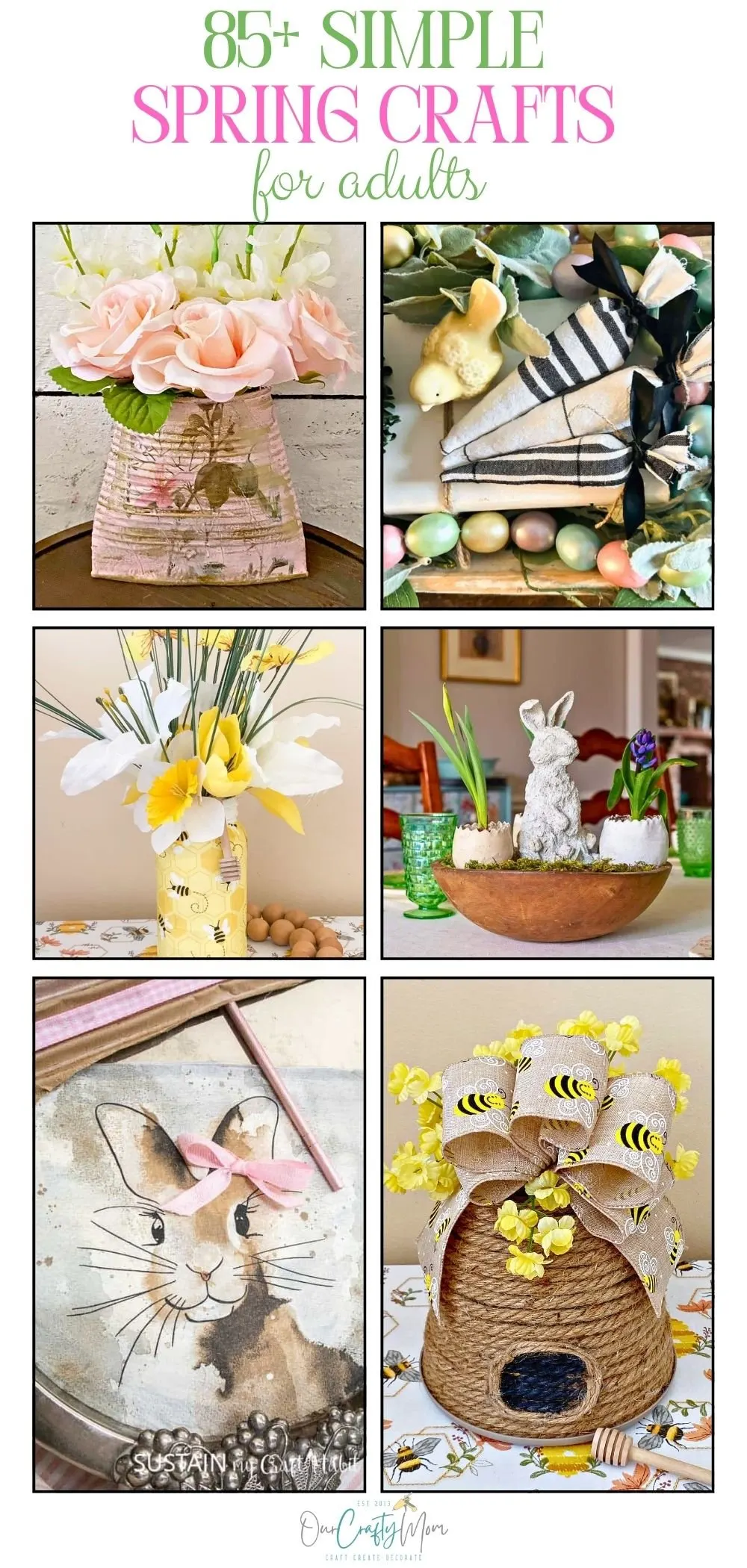 6 image collage spring crafts for adults