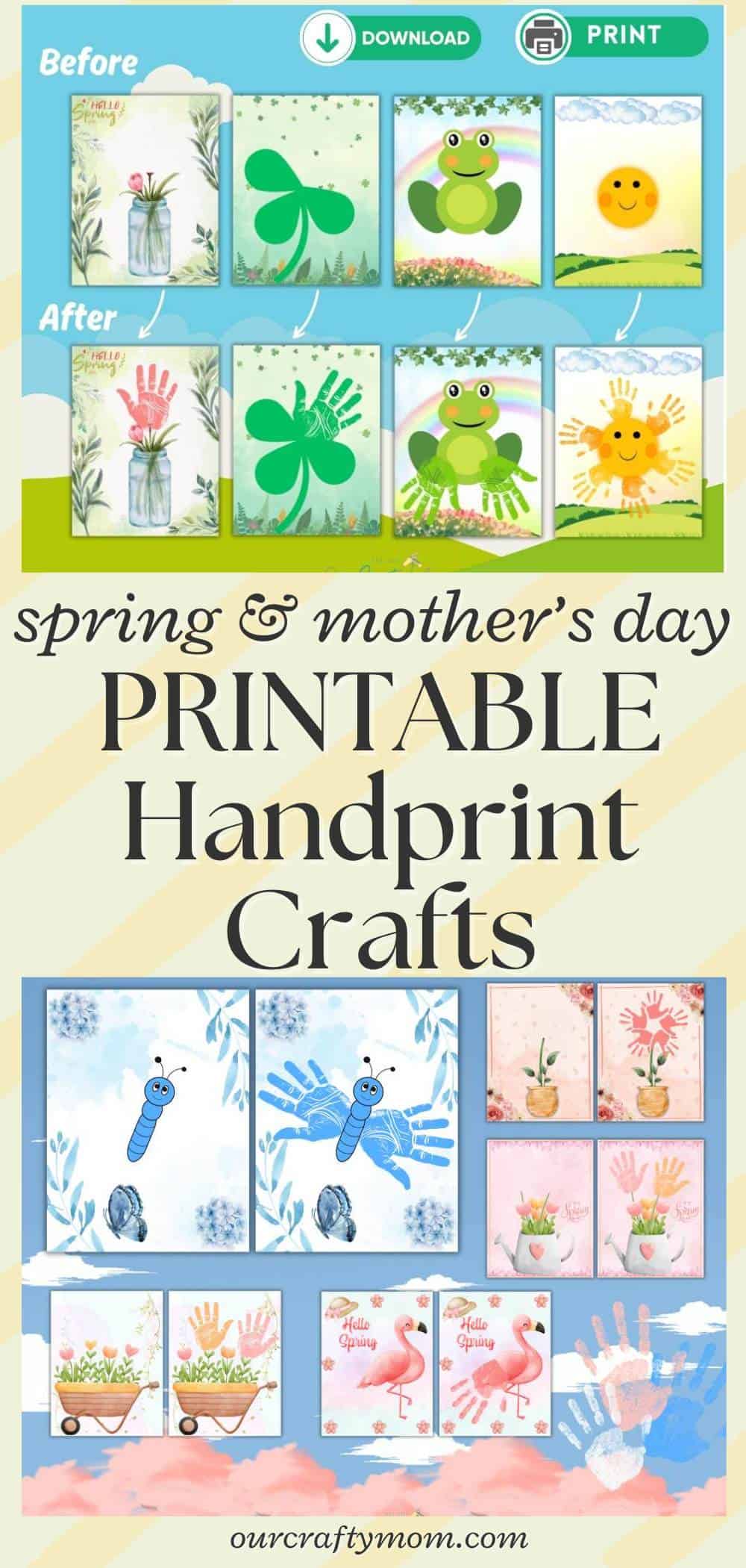 mothers day handprint free printable pin collage with text.