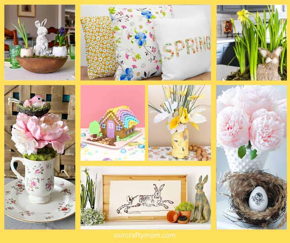 collage with spring crafts for adults