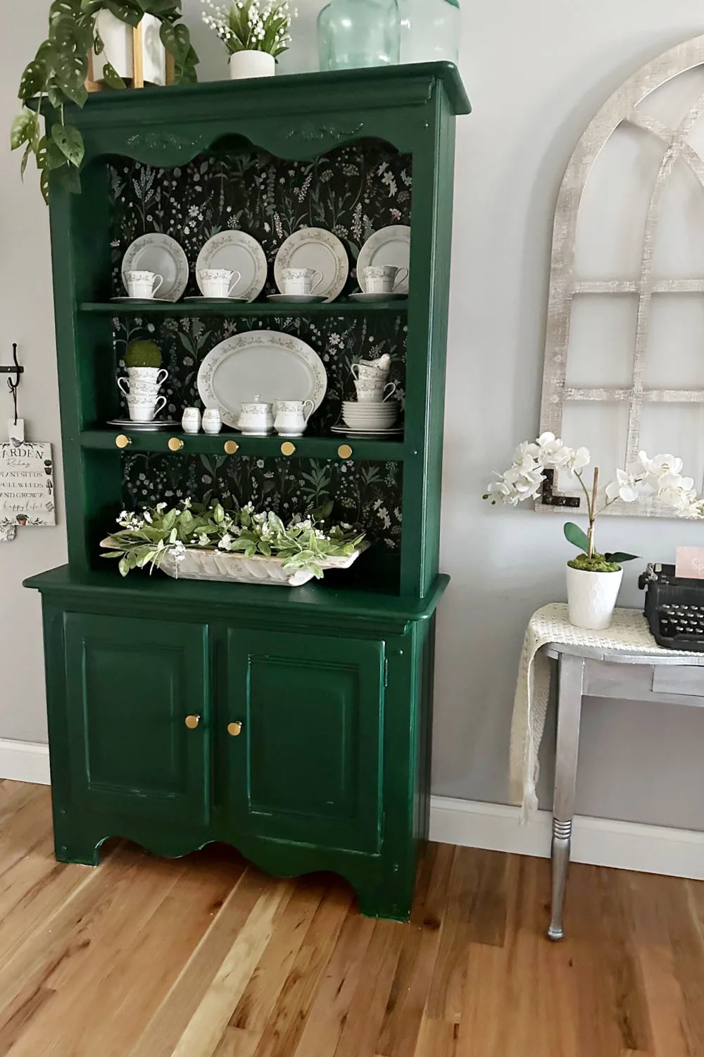 full view of old hutch makeover with benjamin moore paint
