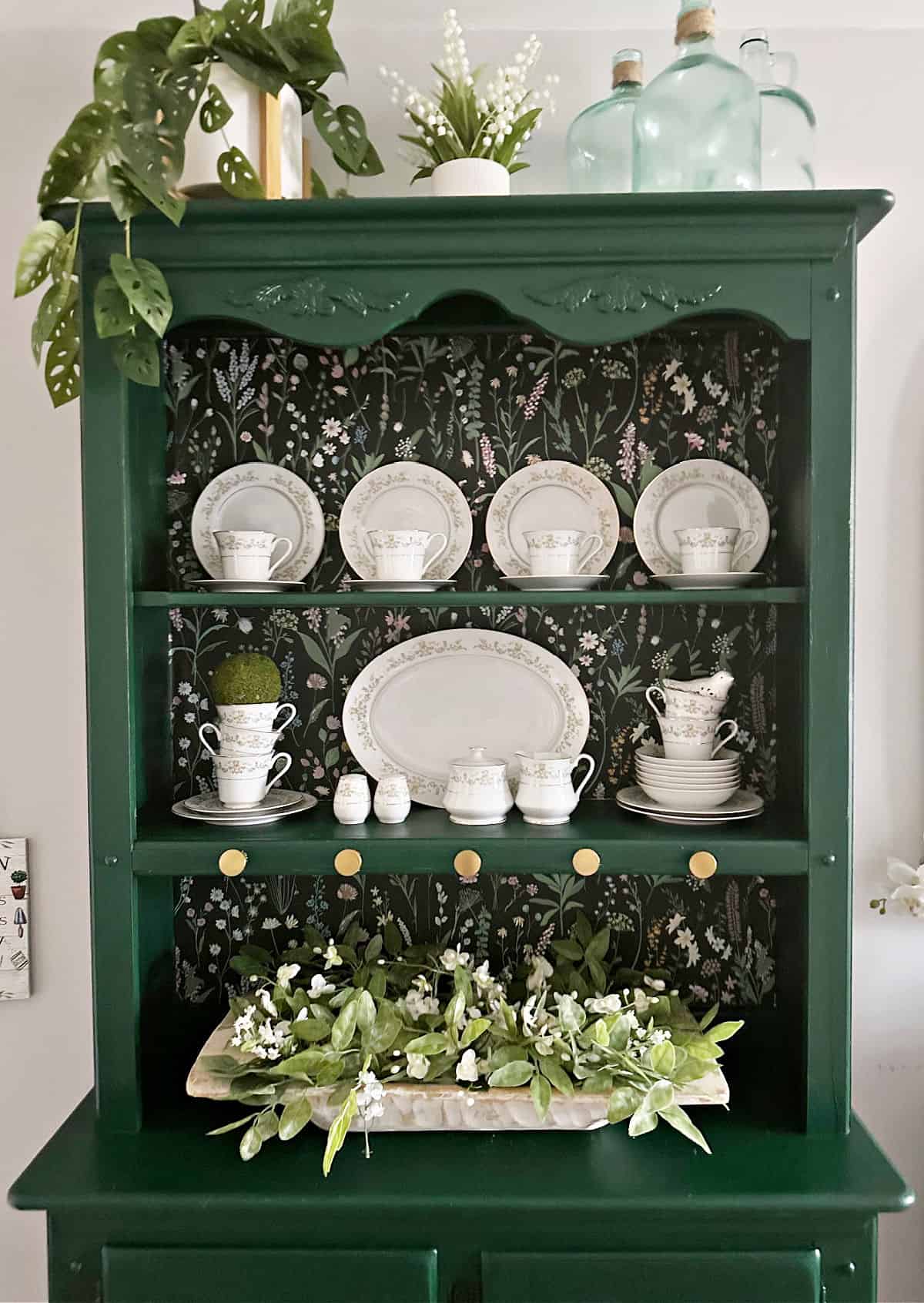 close up of old painted hutch