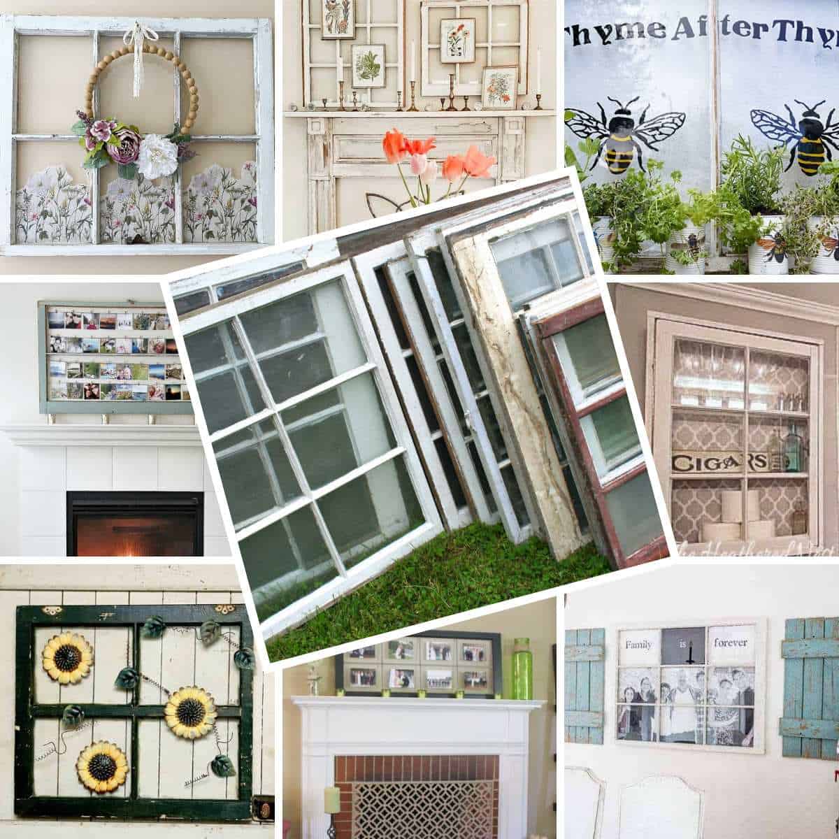 collage with old window decor diy projects