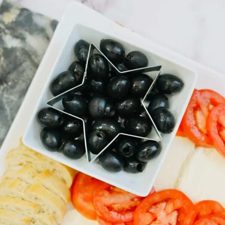 close up of flag cheese board