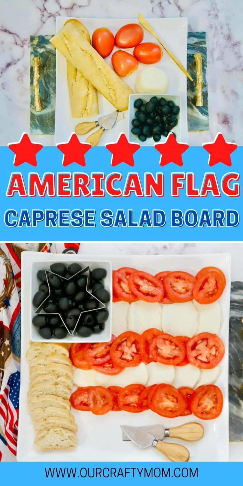 flag cheese board pin with text.