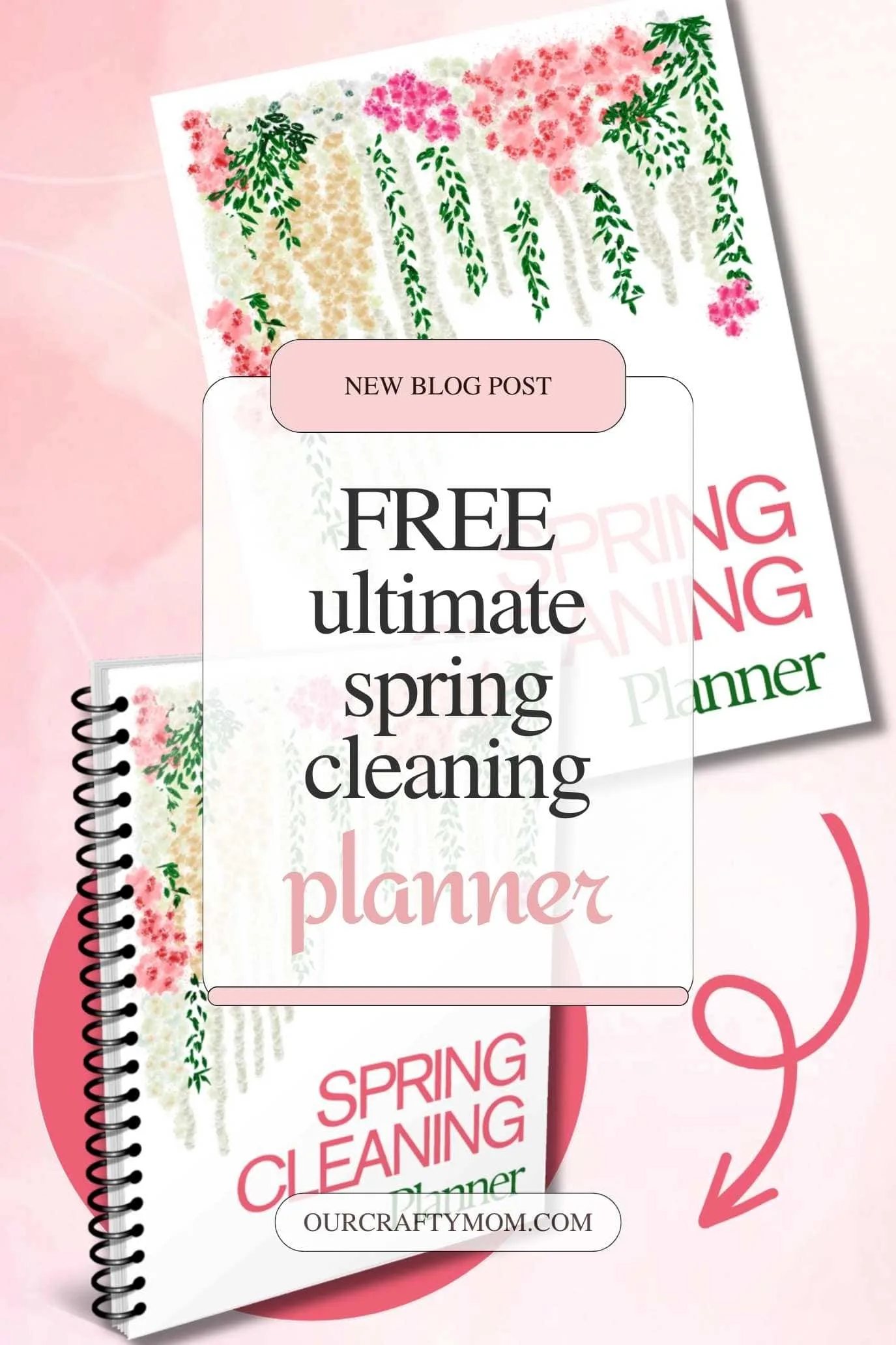 spring cleaning planner pin with text.