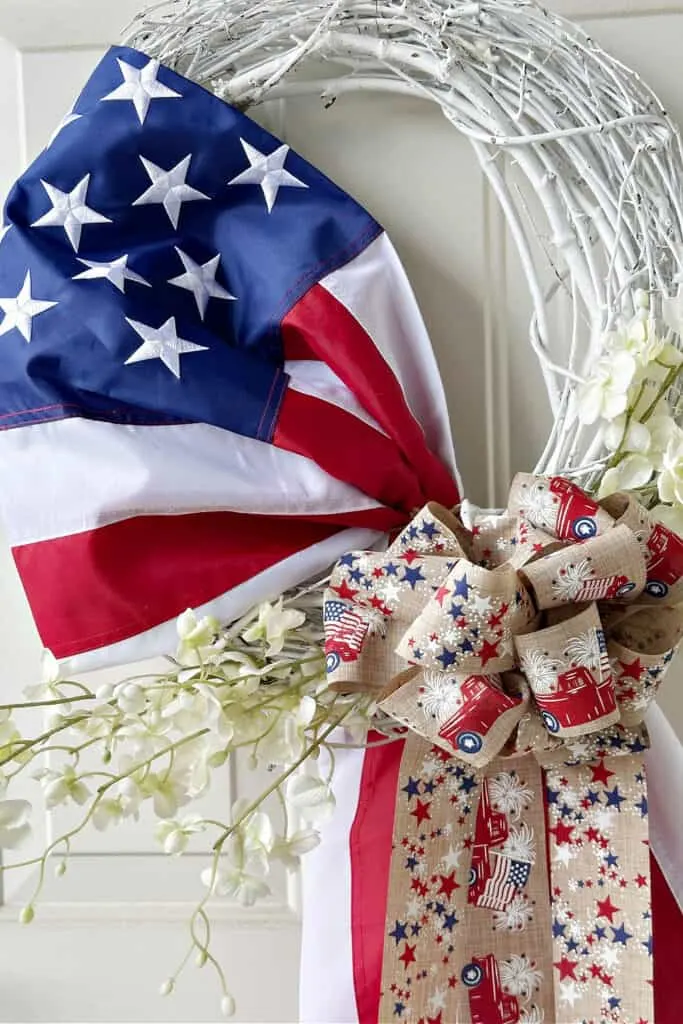 close up of American flag wreath.