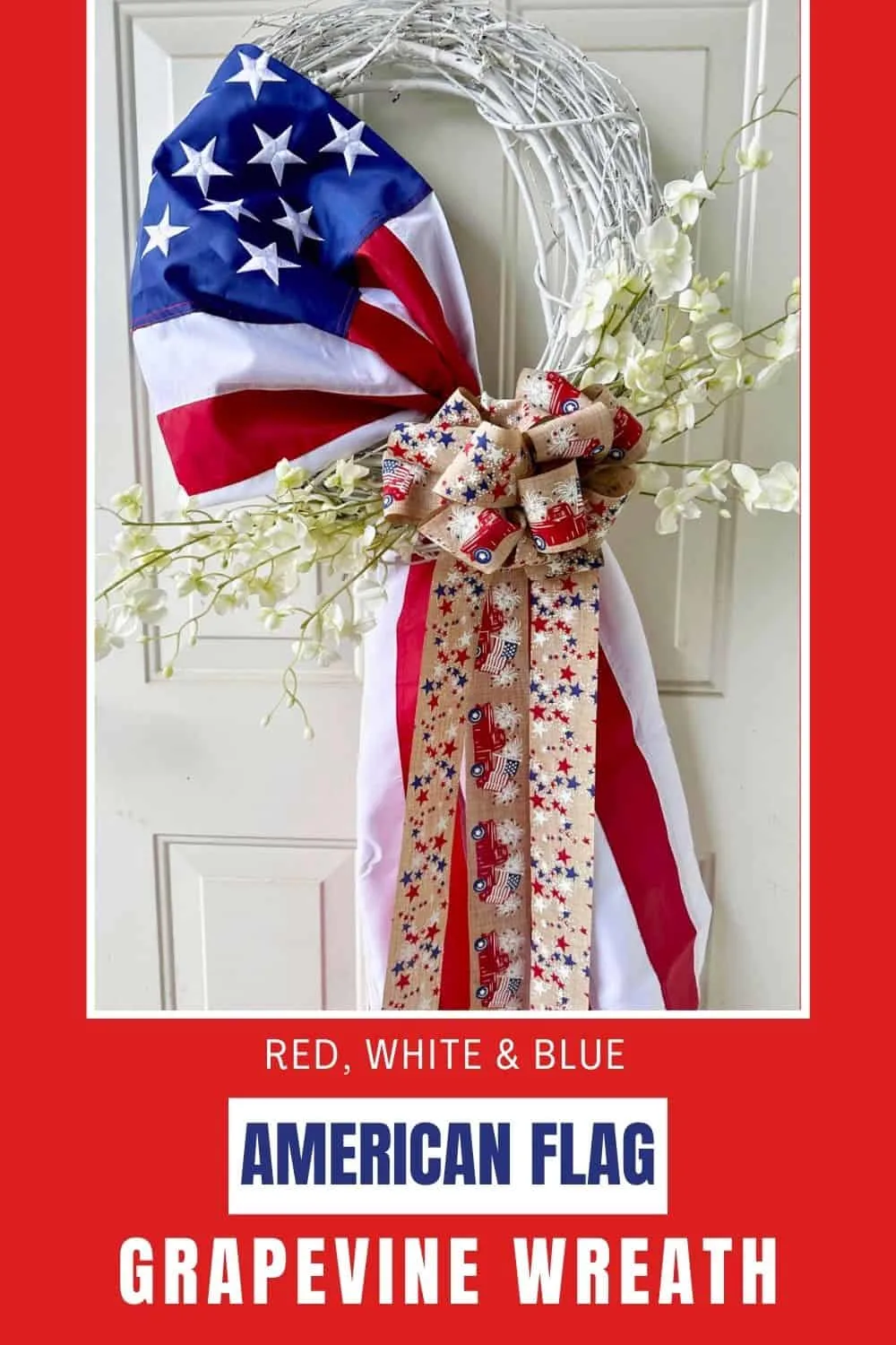 pin image with text showing American flag wreath.