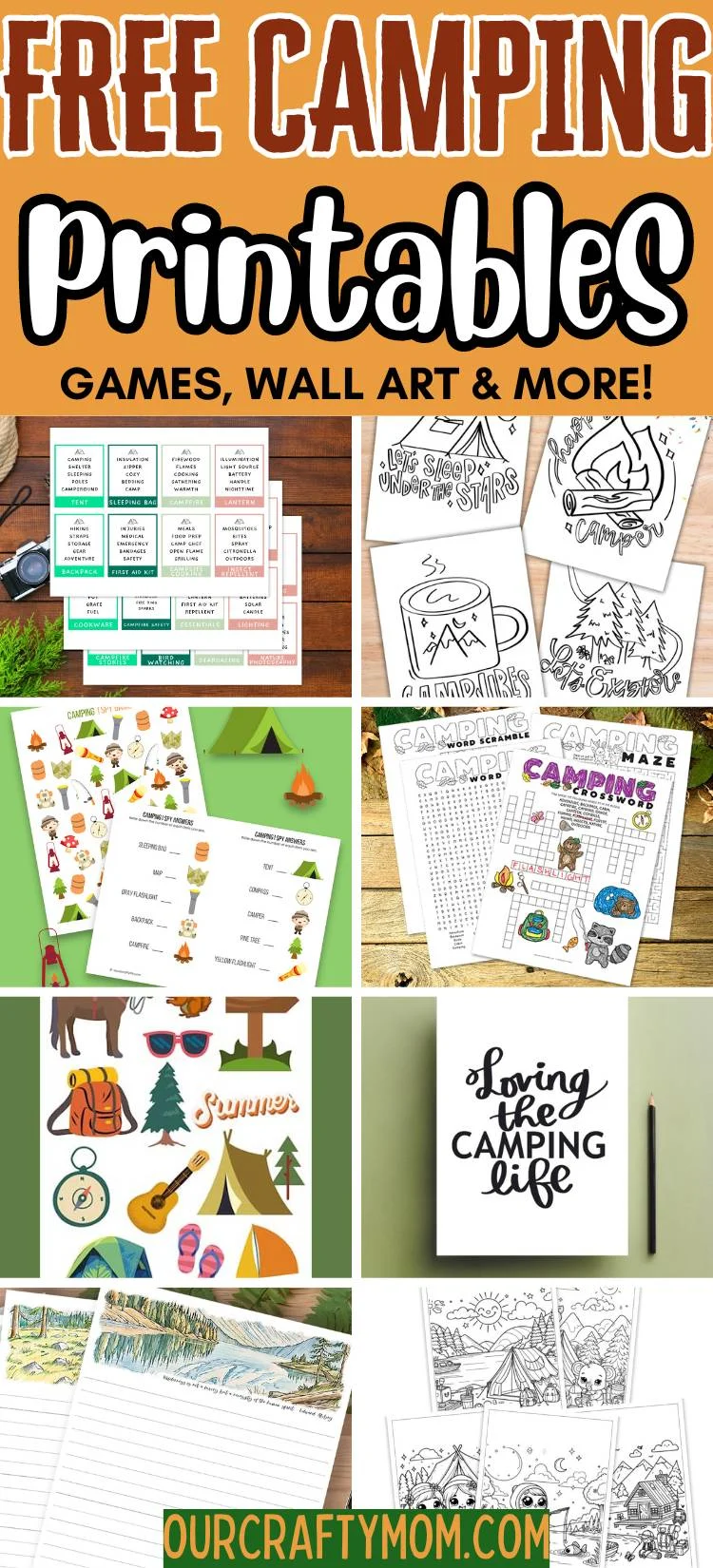 collage with camping printables