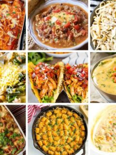 collage of 9 photos with leftover chicken