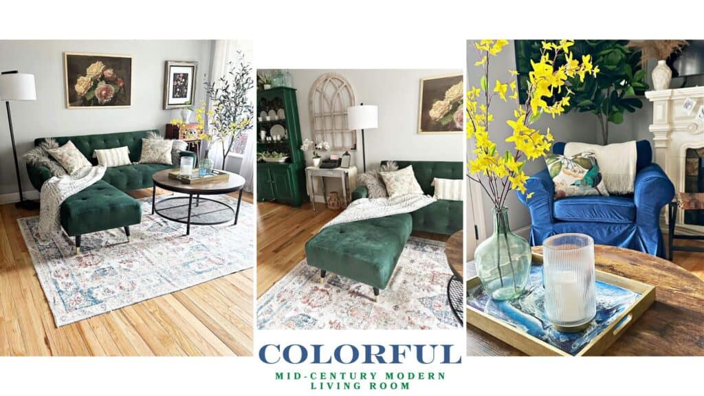 collage with 3 cozy living room images.