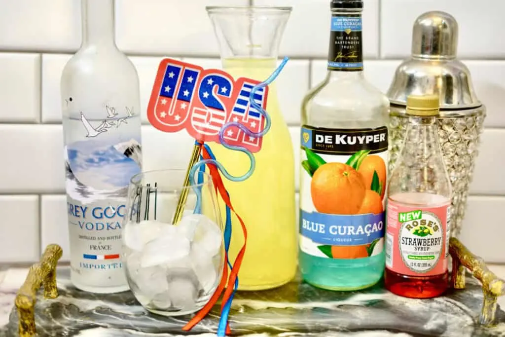 ingredients for red white and blue cocktail.