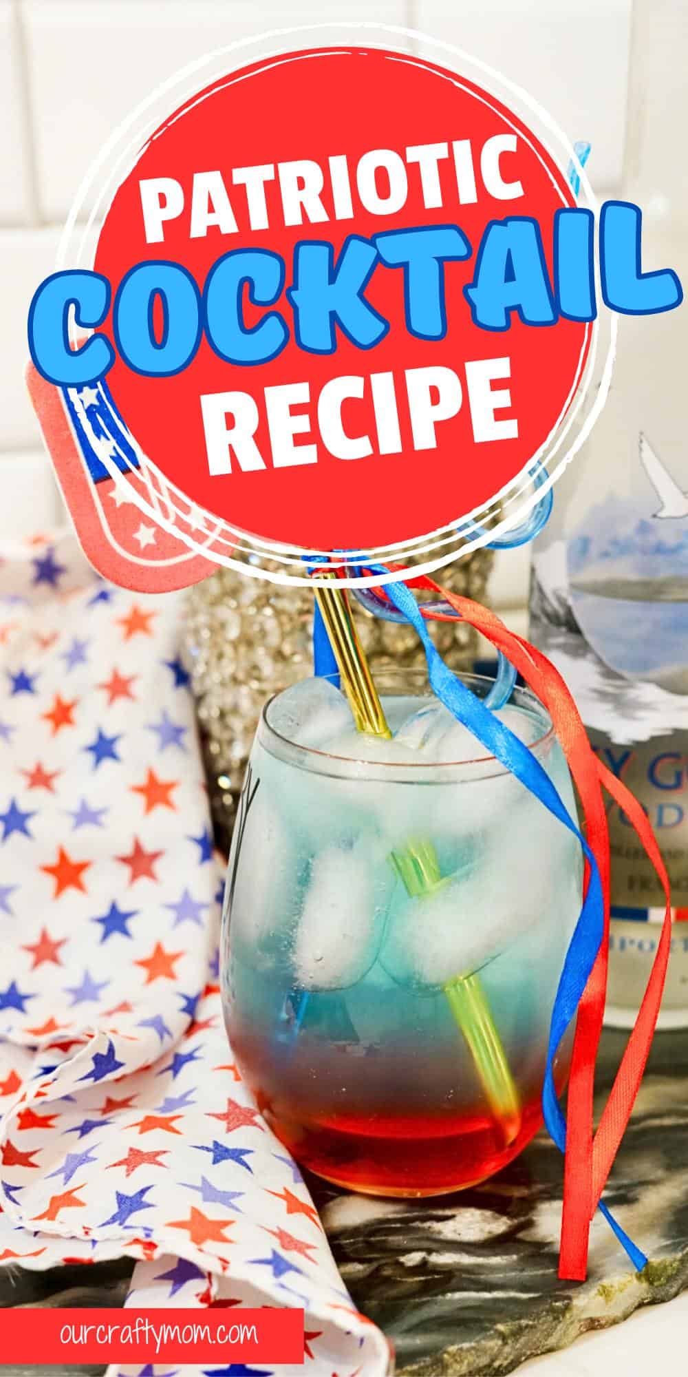pin image with red white and blue cocktail.