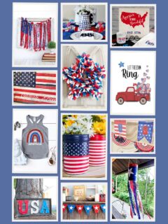 collage with 12 red white and blue crafts and diy projects