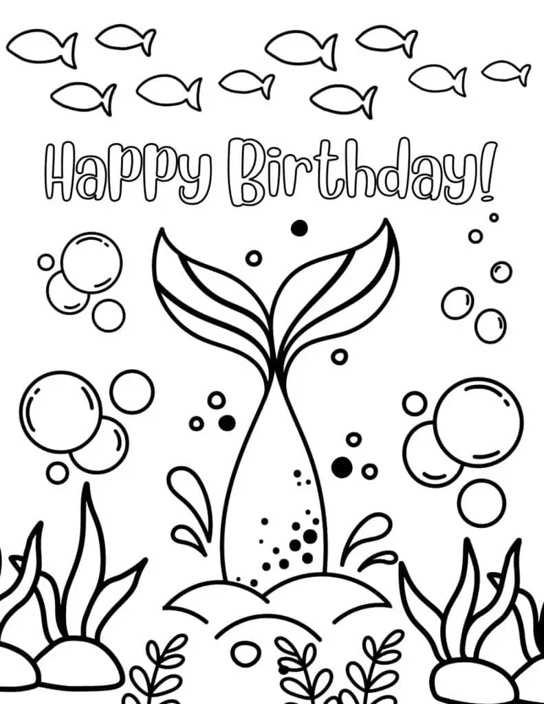 mermaid birthday card coloring page