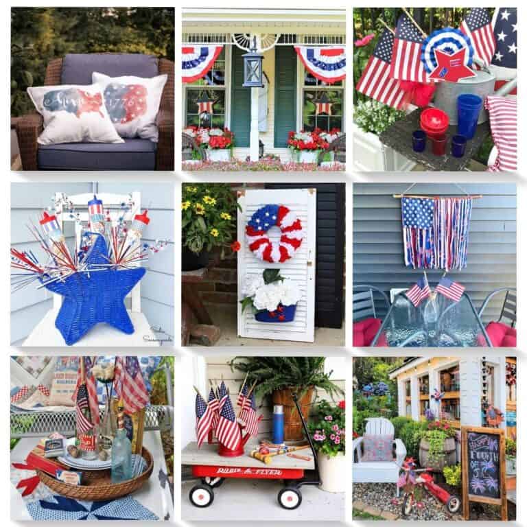 collage with 9 outdoor decorations for 4th of july