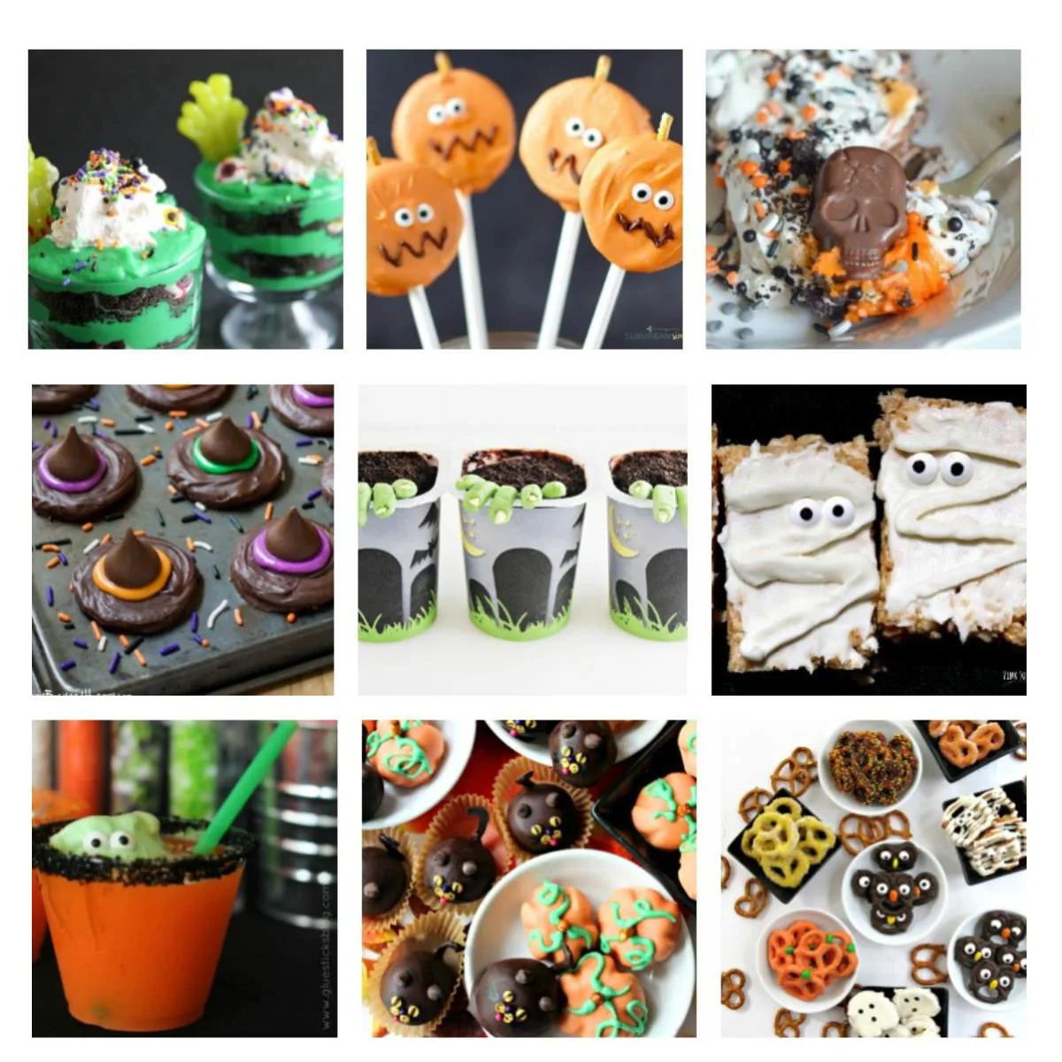 collage with 9 halloween treats for kids