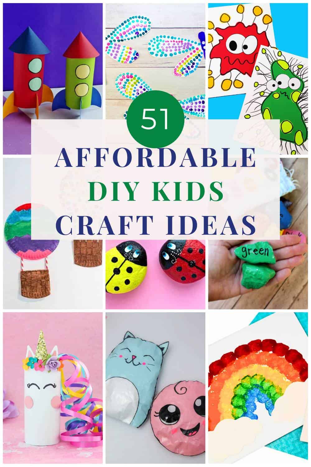 collage with 9 kids craft ideas with text overlay