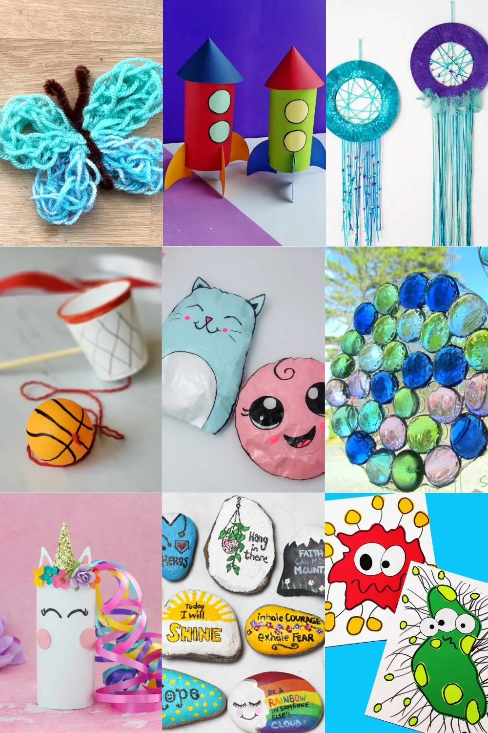 kids craft collage with 9 images