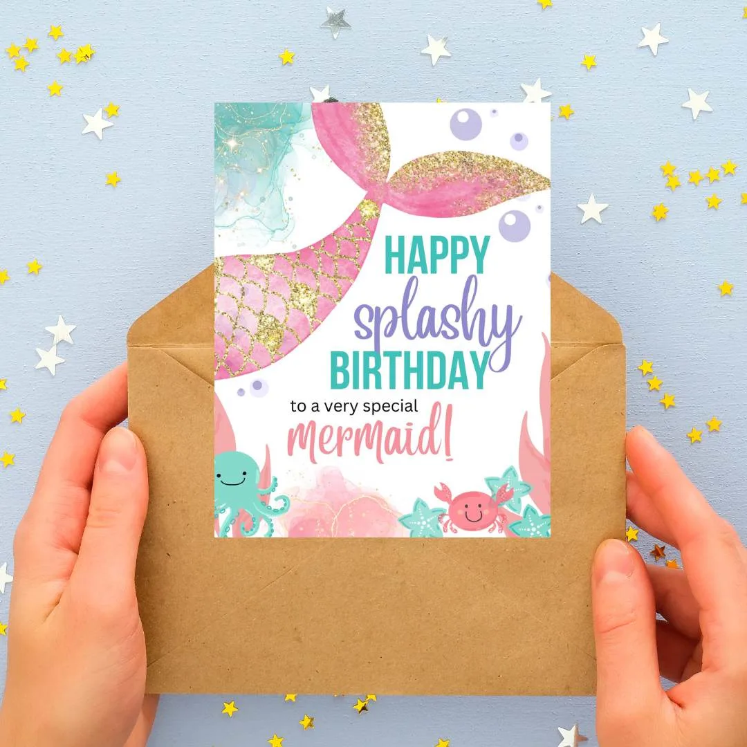 mermaid birthday card mock up