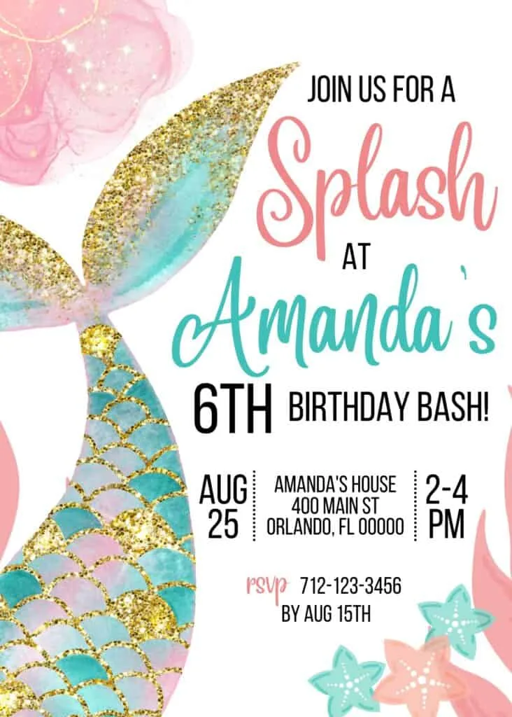 customized mermaid birthday party invitation
