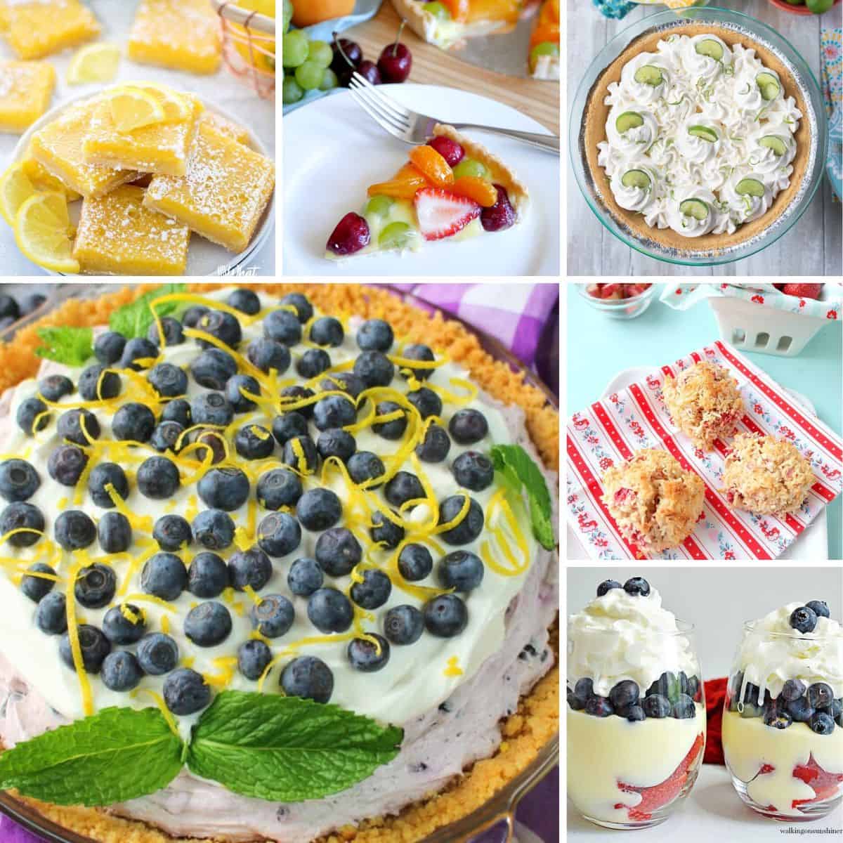 collage with fruit desserts