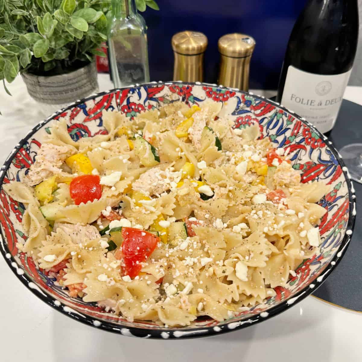 pasta dish with zucchini squash tomatoes