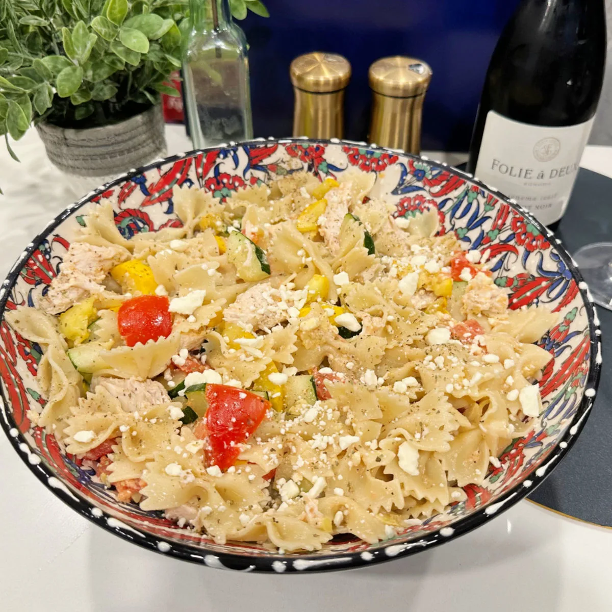 pasta dish with zucchini squash tomatoes