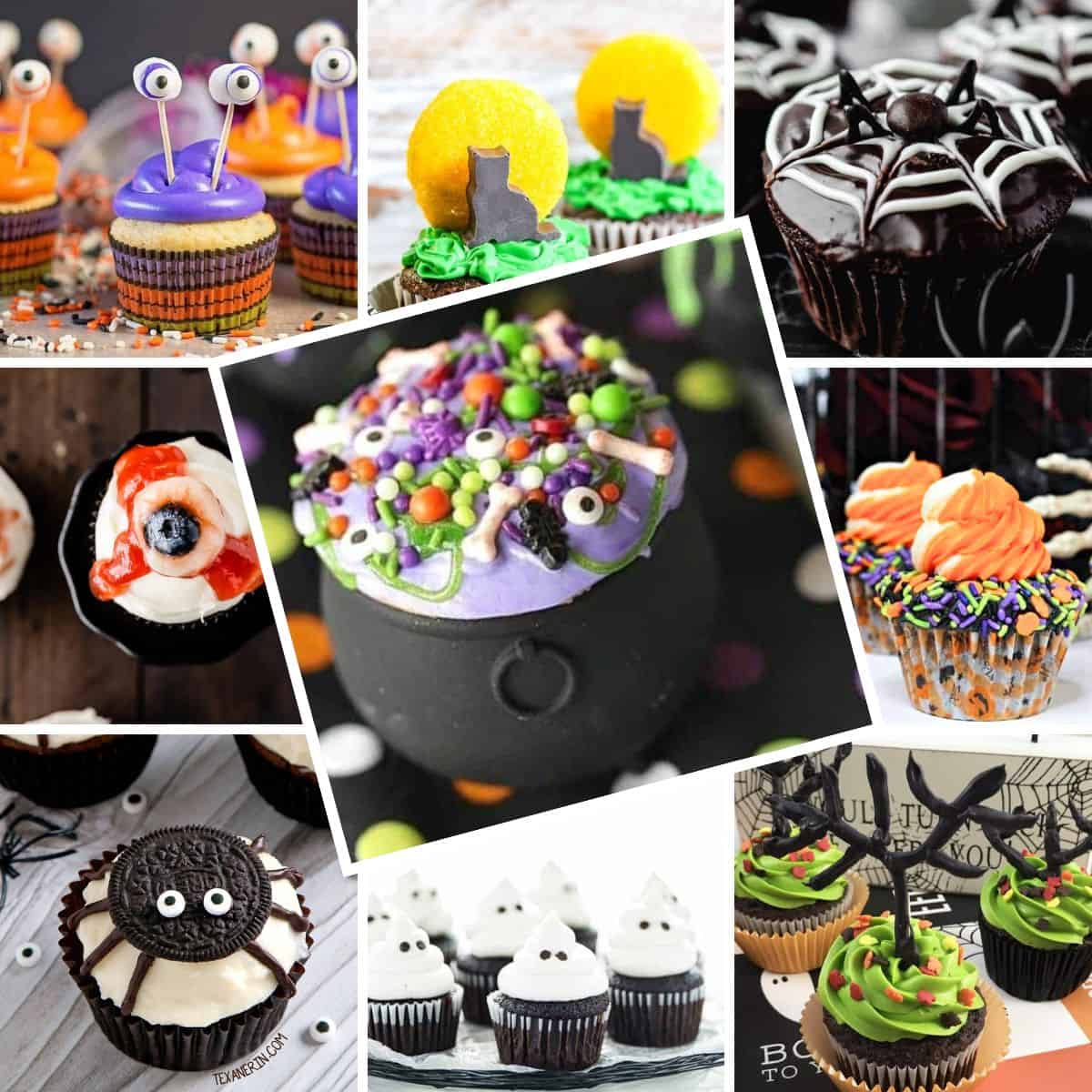 collage of halloween cupcakes