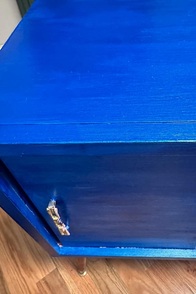 metallic blue paint on cabinet