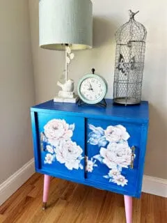 mid century modern record cabinet makeover with wallpaper