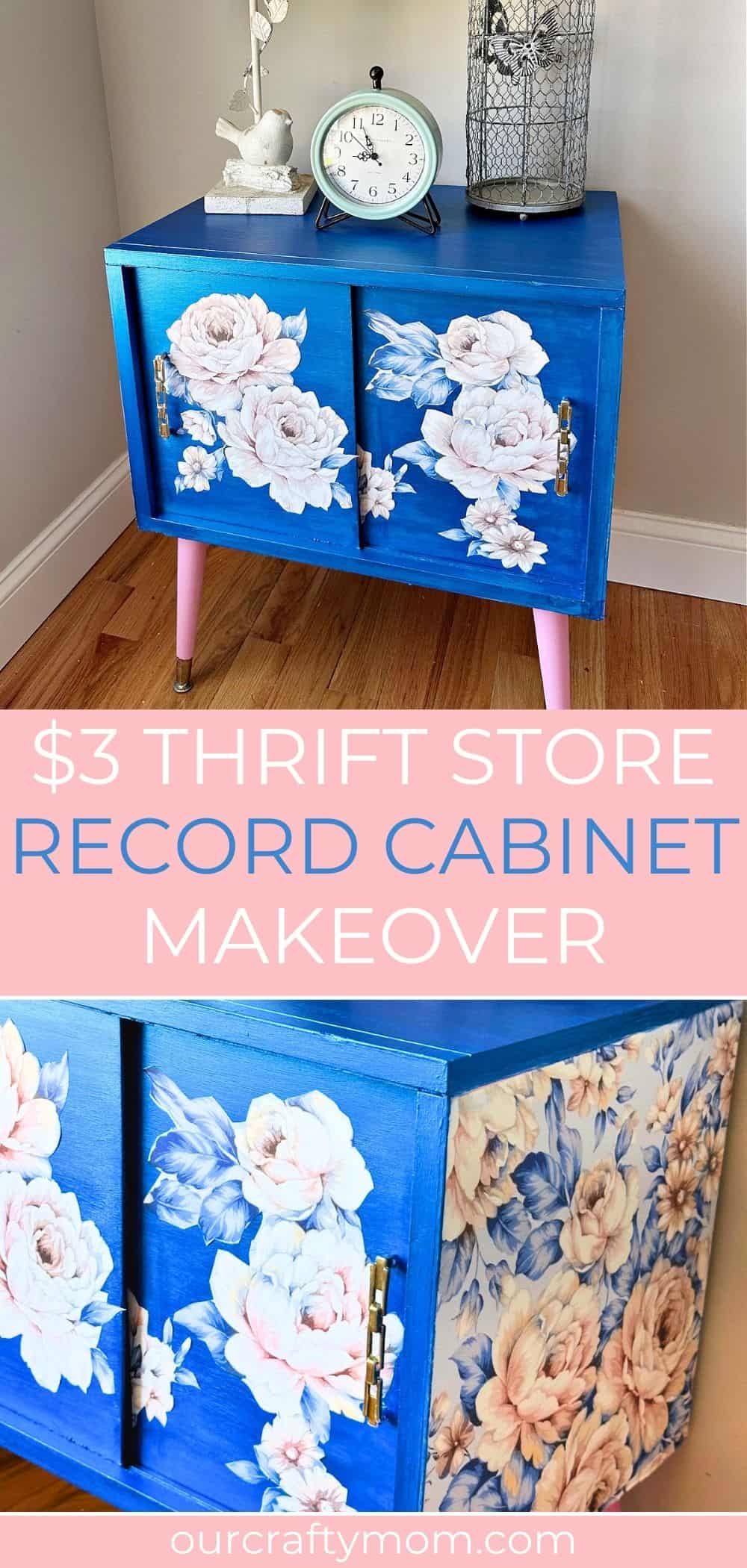 thrift store cabinet makeover with wallpaper