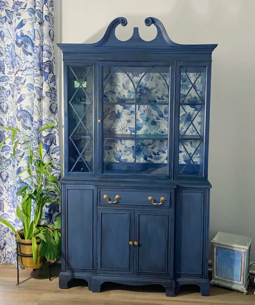 blue and white china cabinet makeover