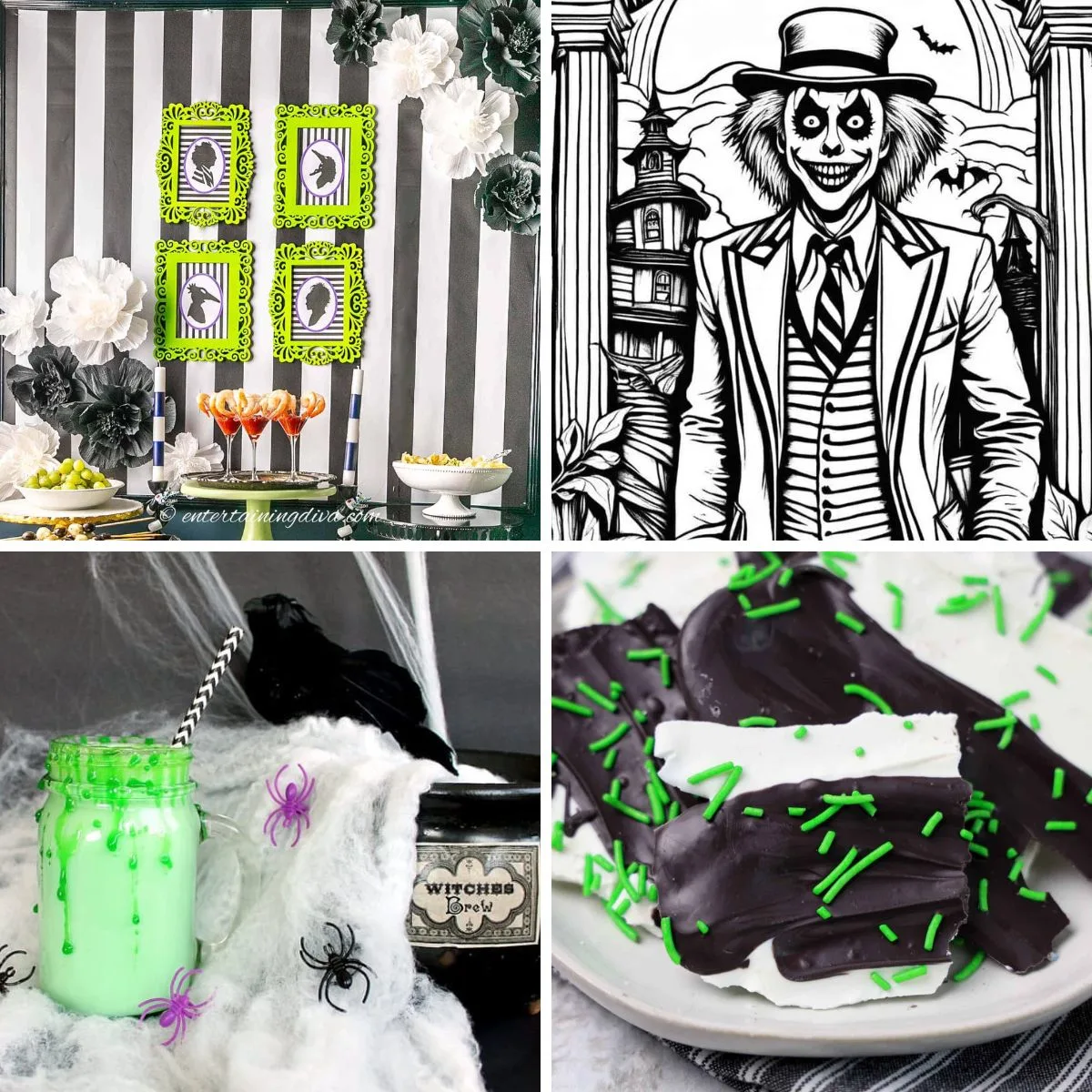 Beetlejuice Halloween crafts, recipes collage