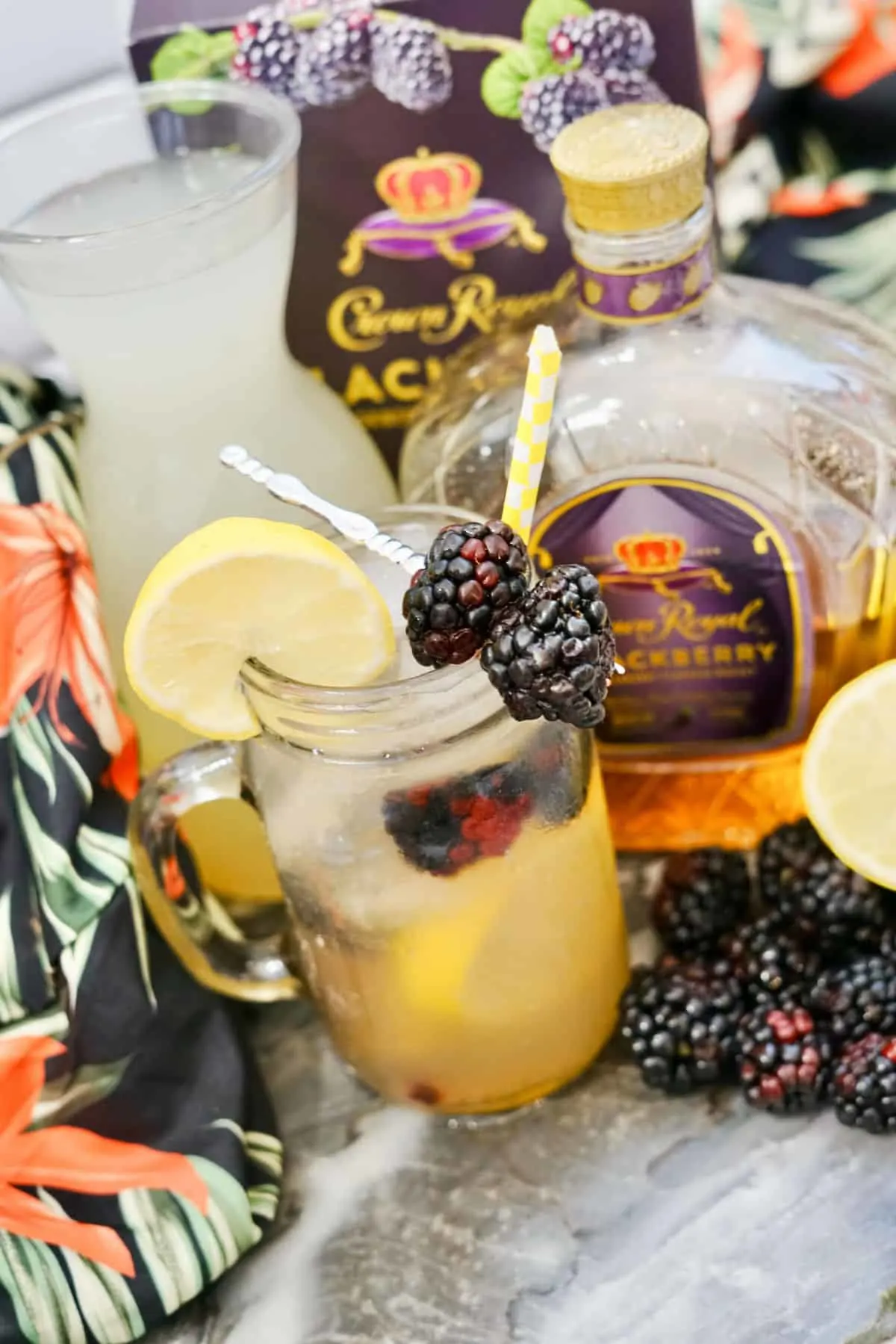 crown royal blackberry whiskey lemonade with straw