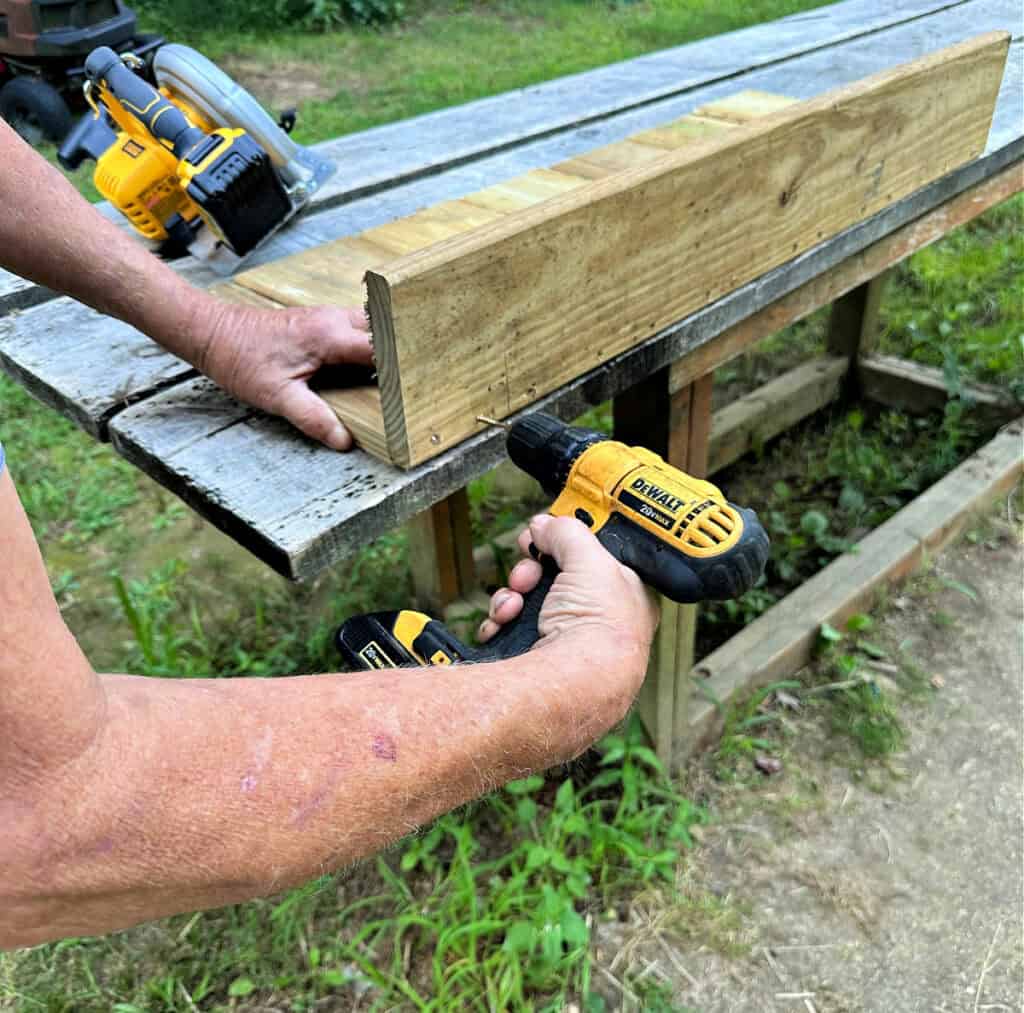 screwing wood pieces together with deWalt drill