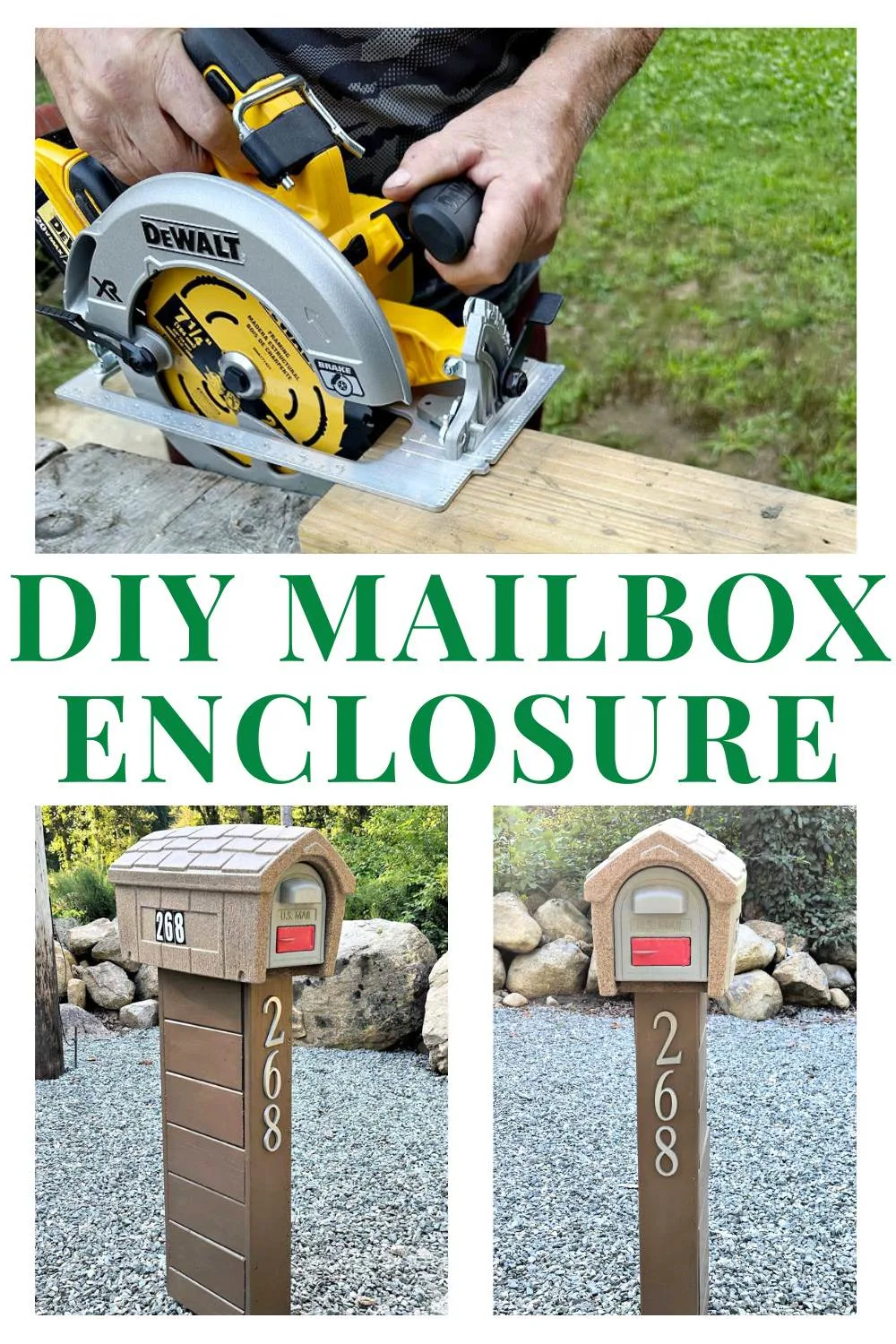 diy mailbox collage with deWalt saw