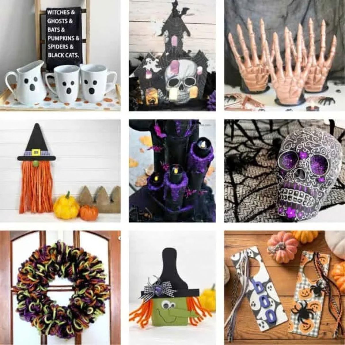 9 image collage with halloween crafts from dollar store
