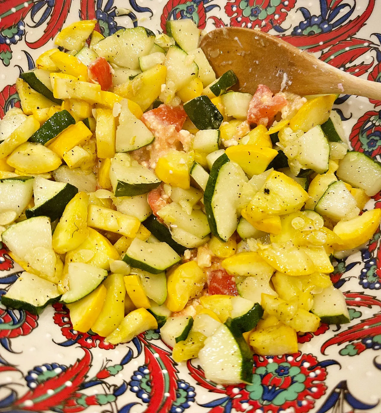 zucchini squash and feta tomatoes