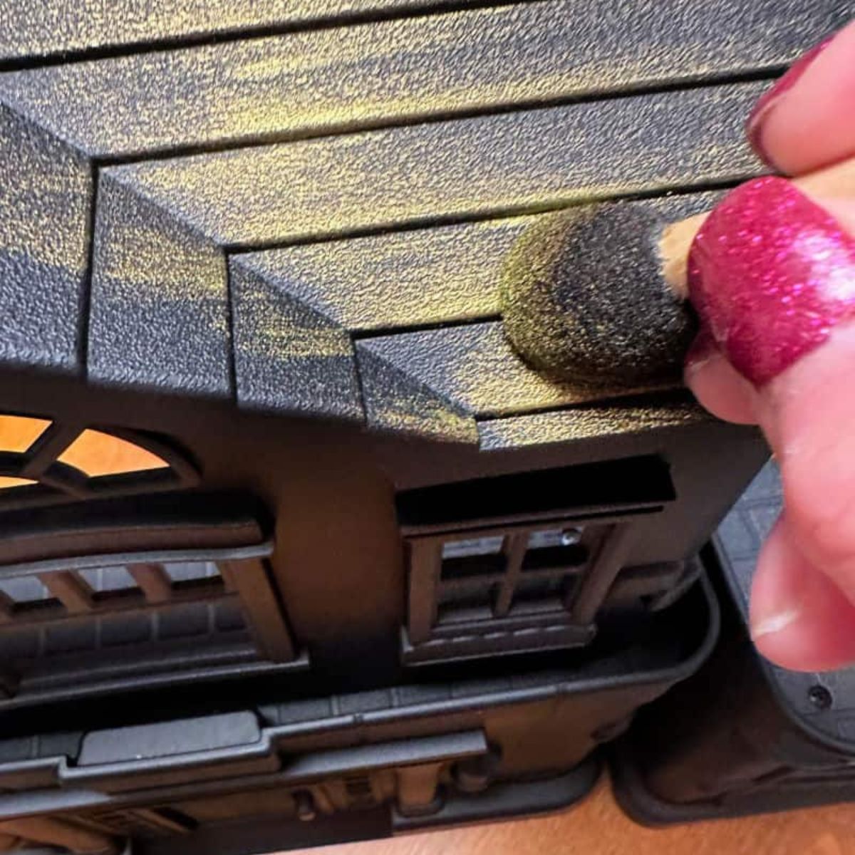 adding gold wax to painted dollhouse