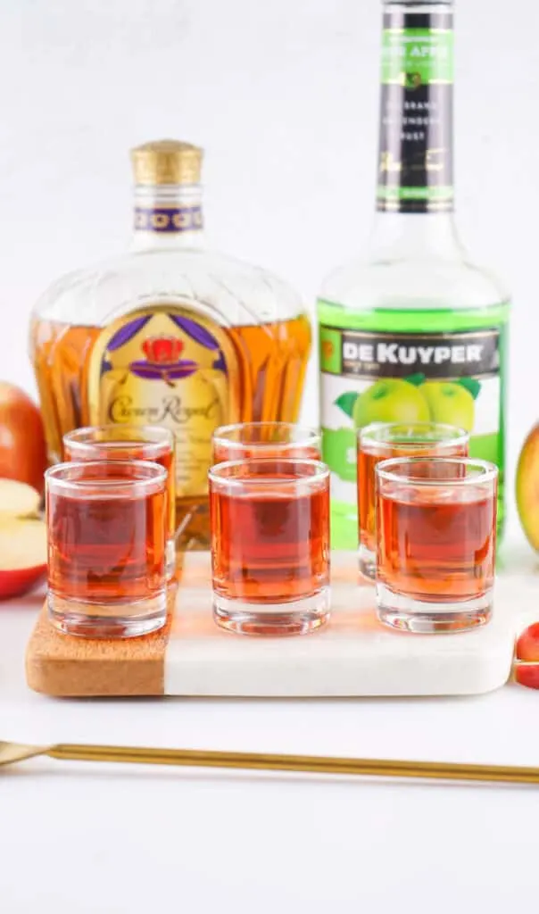 apple shots on cutting board