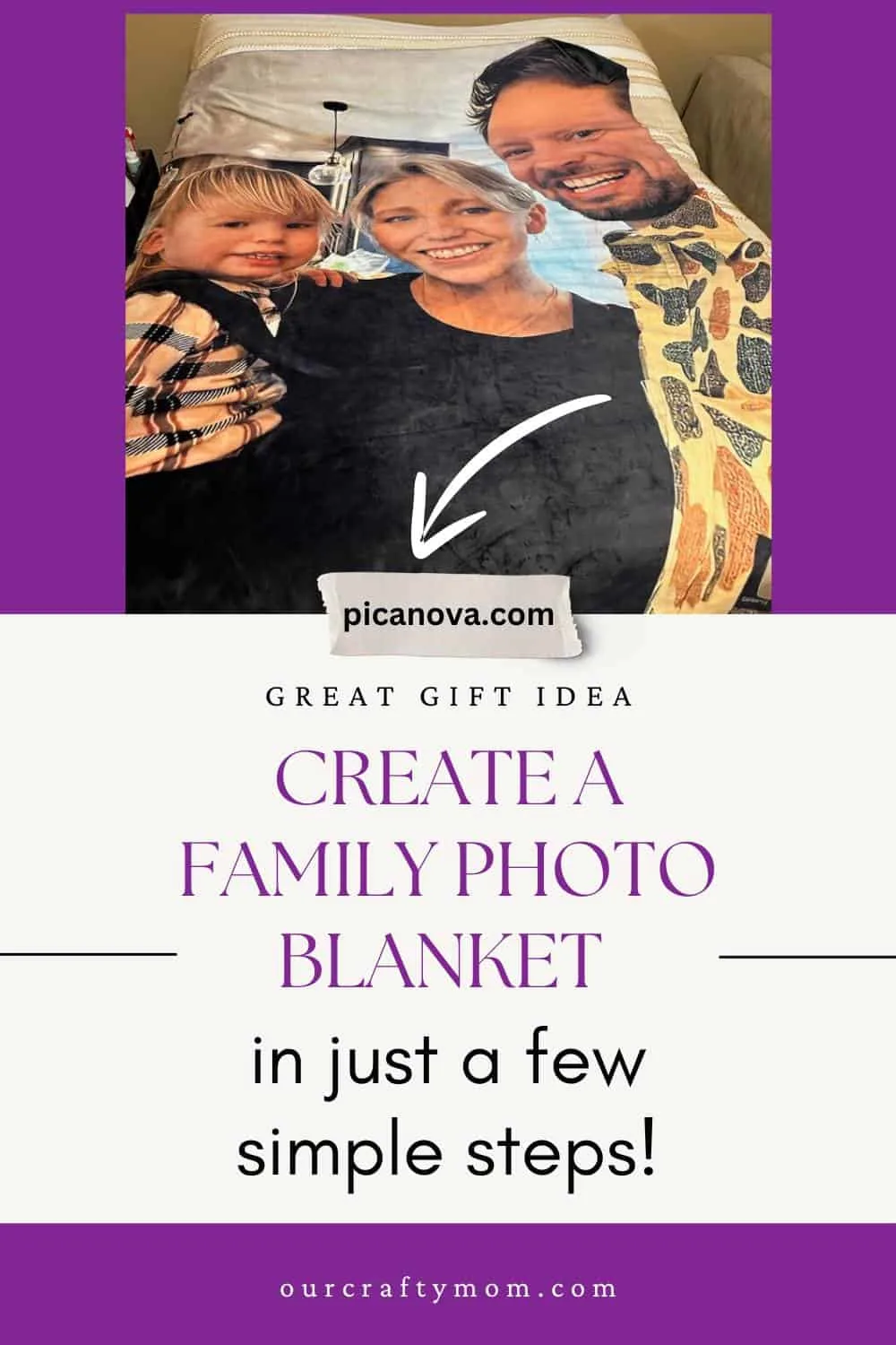 diy photo blanket shown on bed