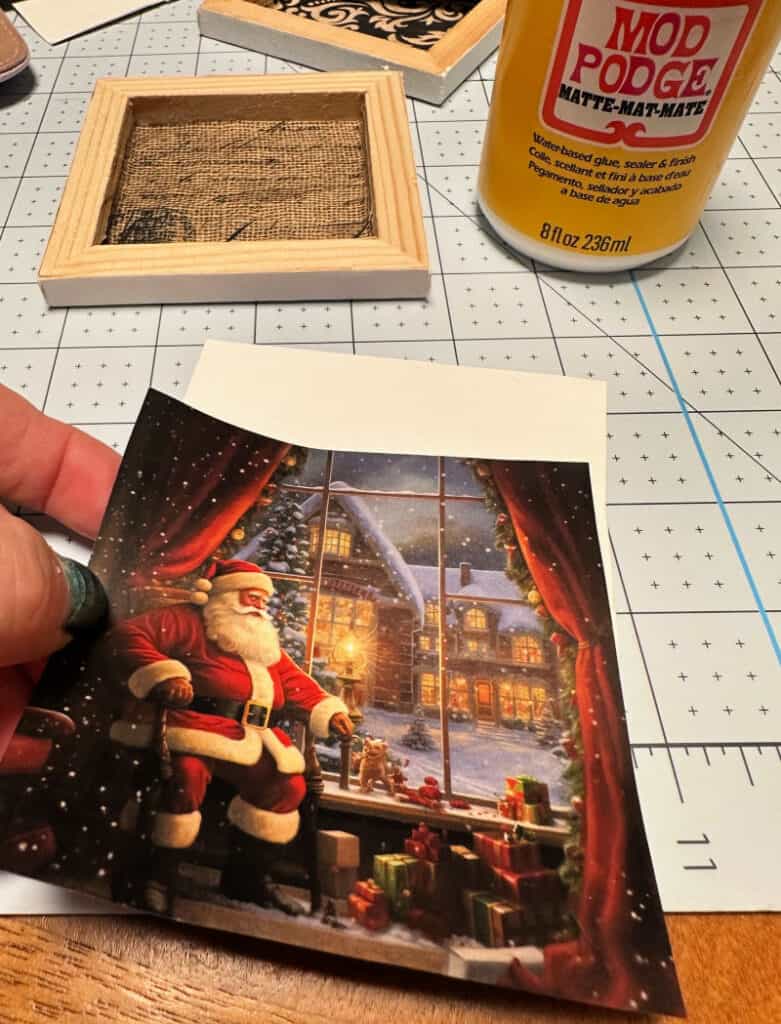 securing Santa printable to canvas board