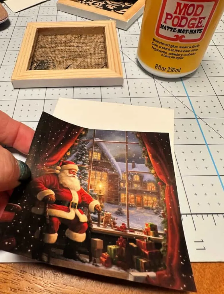 securing Santa printable to canvas board