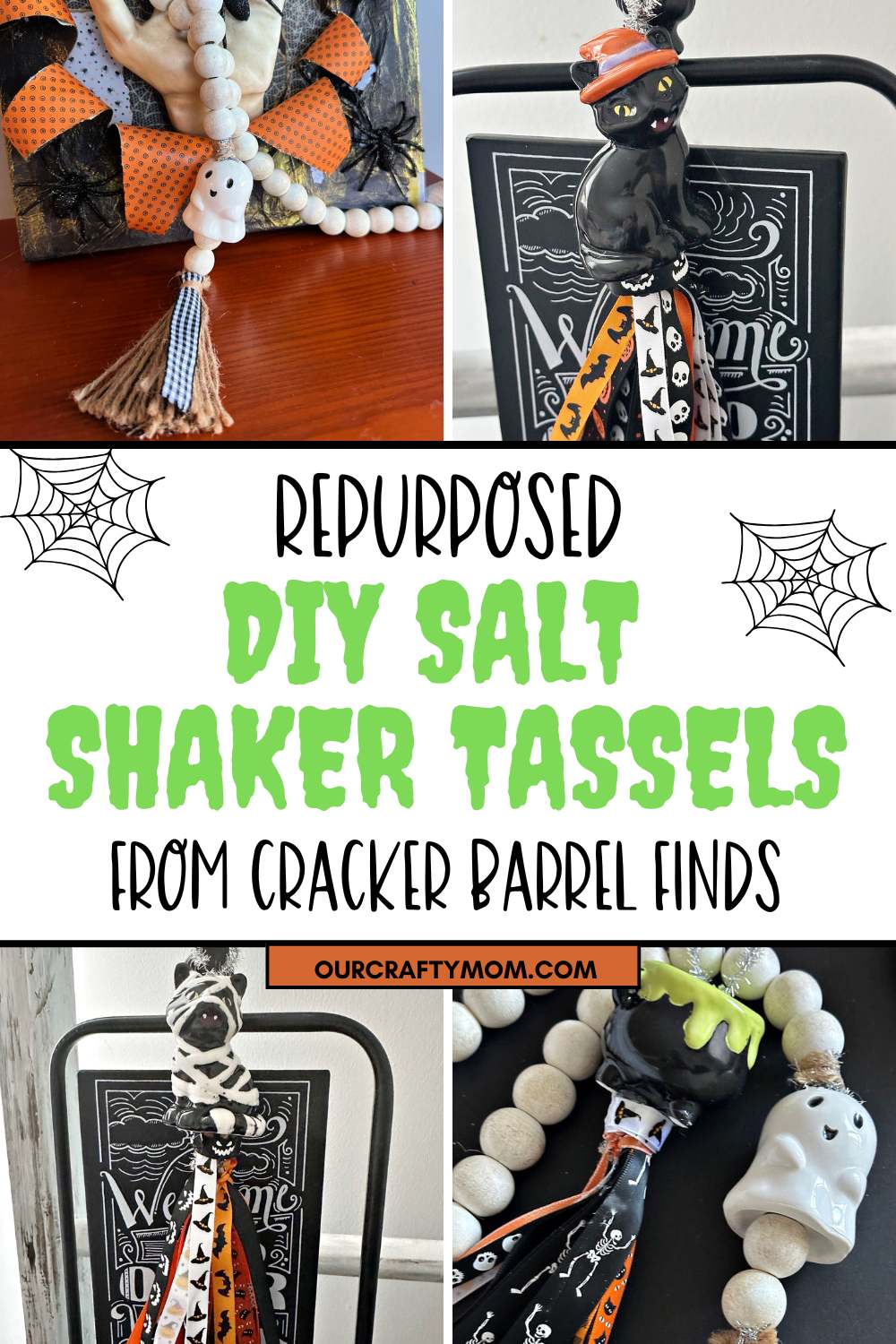 4 image collage diy salt shaker tassels