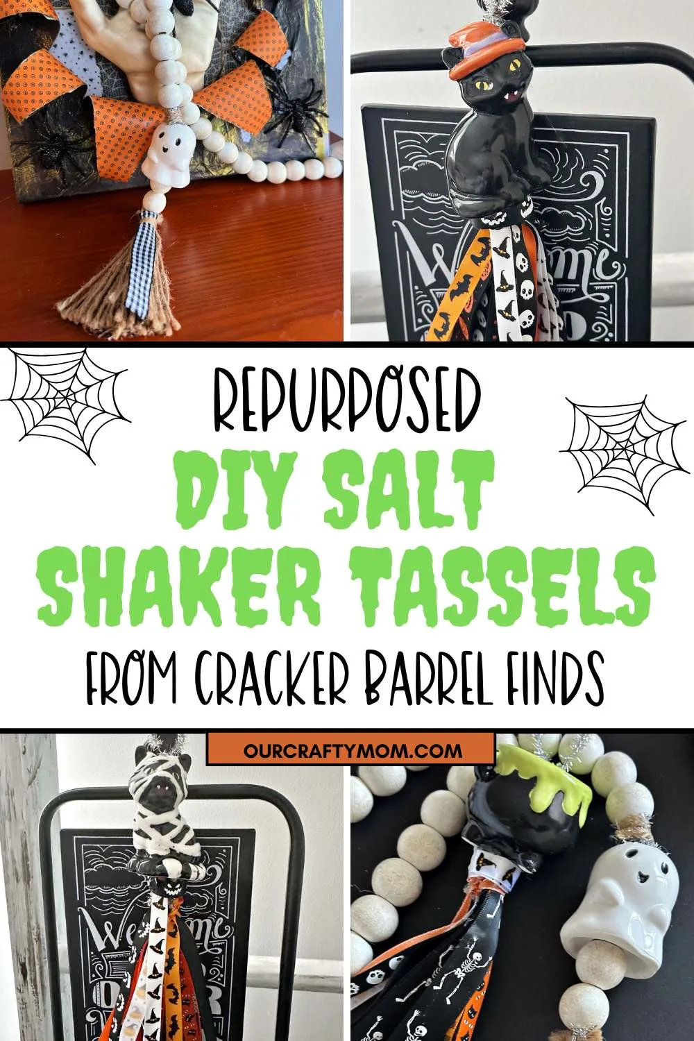 4 image collage diy salt shaker tassels