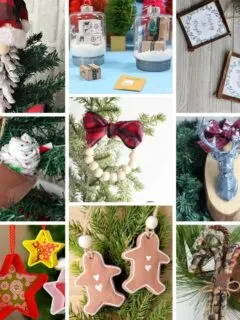 collage with 9 images of diy christmas ornaments with dollar tree supplies