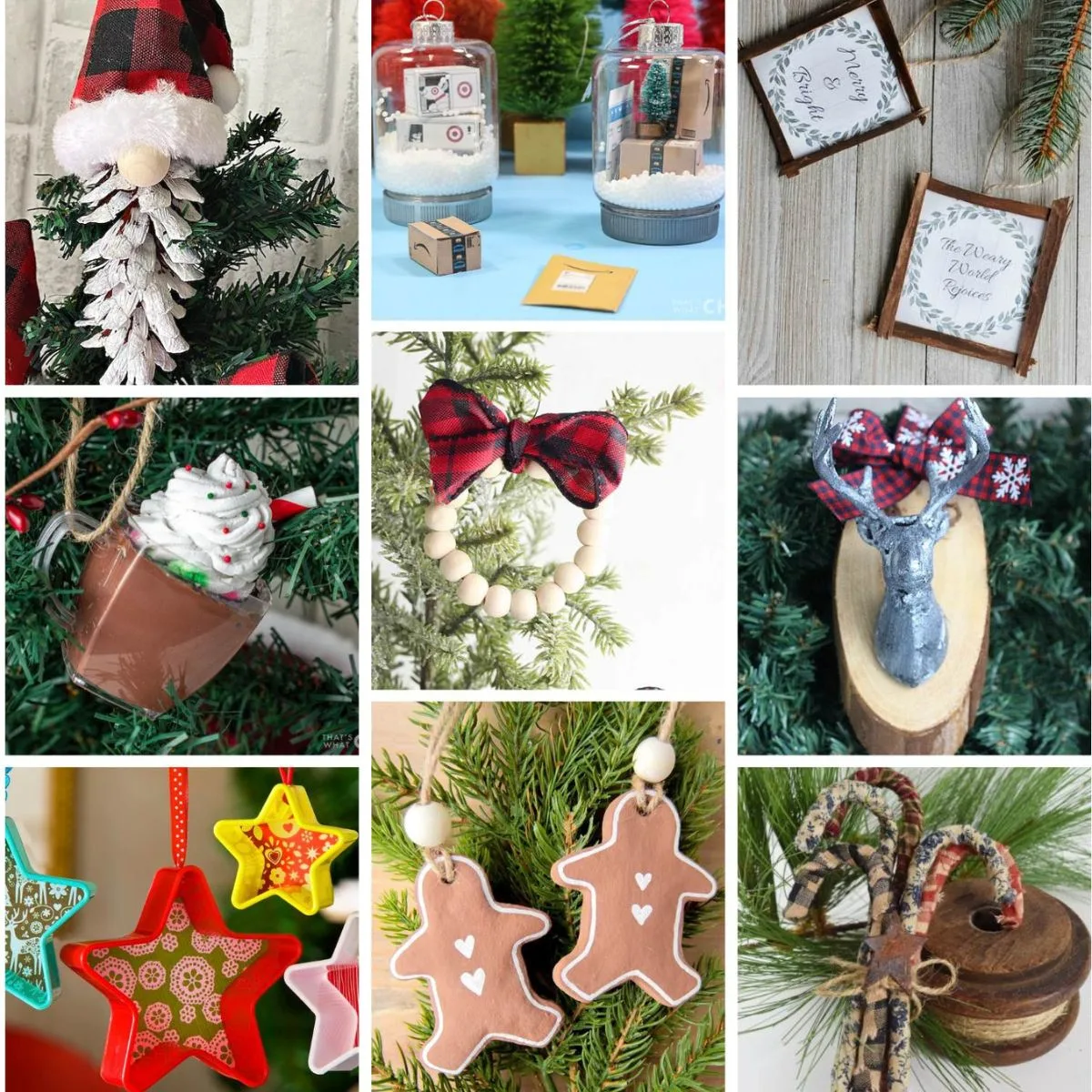 9 image collage with dollar tree christmas ornaments