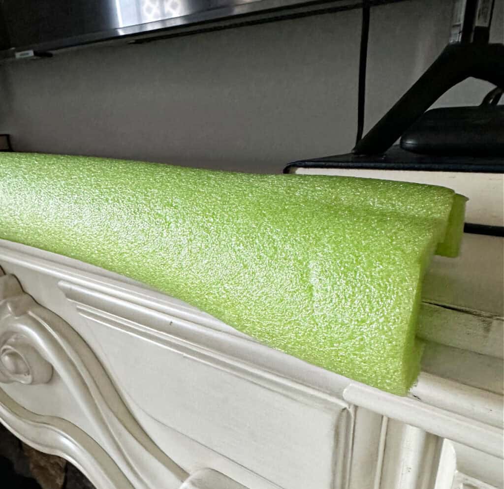 pool noodle on mantel