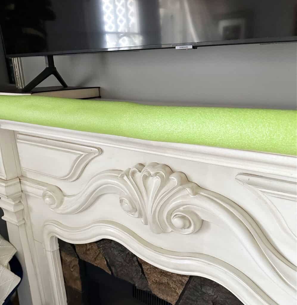 pool noodle on mantel